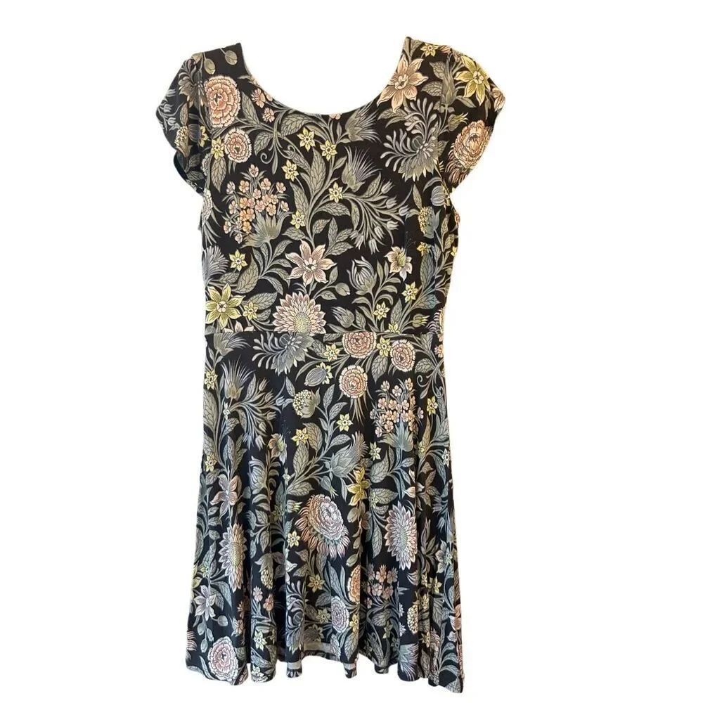 Loft botanical flower jersey dress sz MP open back boho garden travel